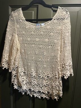 Cream Crochet Open-Knit Sweater Top